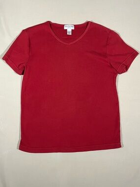 Red V-Neck Short Sleeve Top